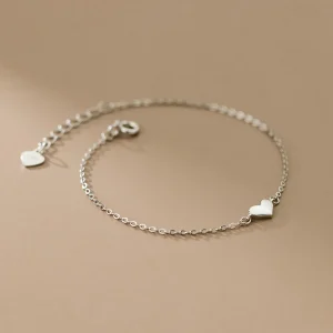Minimalist 925 Silver love Heart Plain Gold Plated Bracelets for Women Girls Couples Lover Valentine's Day